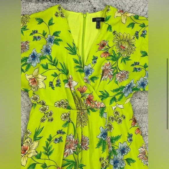 Aidan Mattox Vibrant Green Floral Asymmetrical Dress Women Size 6 - Picture 4 of 9